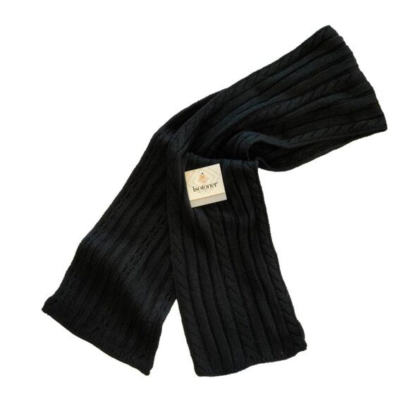 Isotoner Black Cable Knit Neck Scarf Cold Weather New - Picture 1 of 3